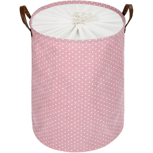 Fristående tvättkorg med lock, hopfällbar extra stor dragsko för förvaring av kläder med handtag (rosa)