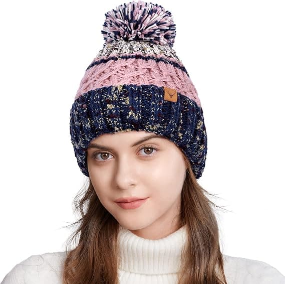 Talvitakki Bobble Hat Beanie Hat Cable Knitted Hat lämpimällä vuorella