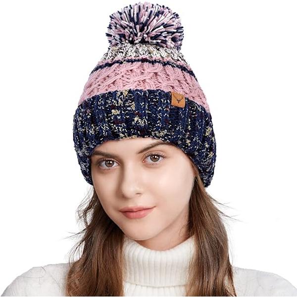 Vinter Bobble Hat Beanie Hat Kabelstrikket Hat med Termisk Hat