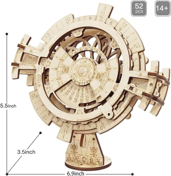1 st 3D trä evighetskalender pussel, mekanisk kugghjulsleksak