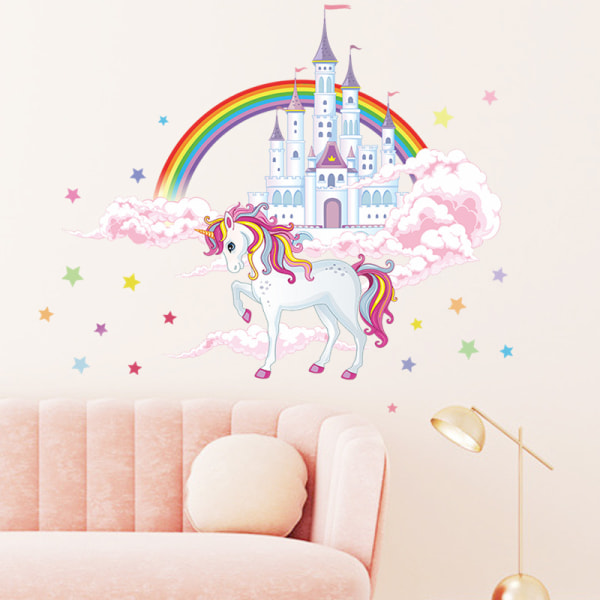 En set Rainbow Wall Stickers Slott på moln Modern Wall Stick