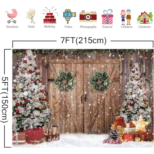 7x5FT Polyester Stoff Vinter Jul Rustikk Låvedør Pho