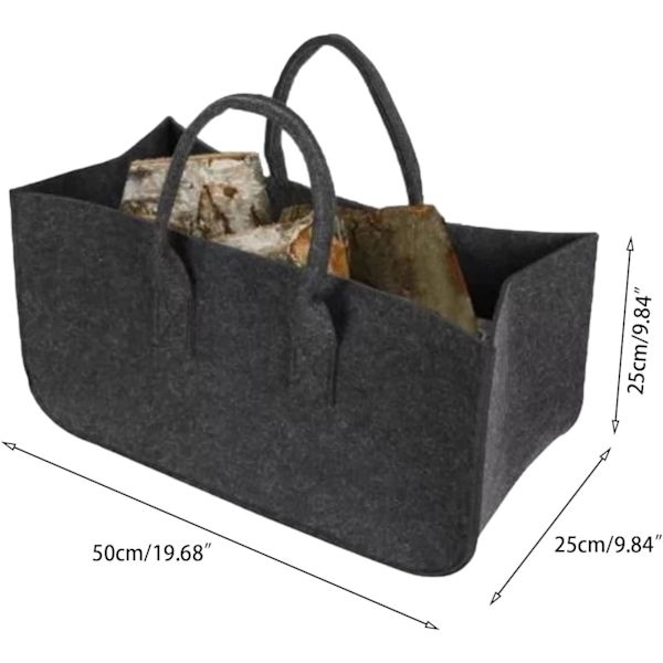 50*25*25cm (Mørkegrå) Filt Oppbevaringspose, Foldbar Vedkurv, Gran
