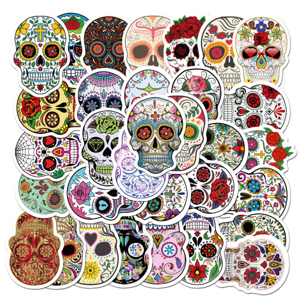 50 st Halloween Sugar Skull Stickers, Candy Skull Stickers för La