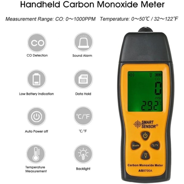 AS8700A Smart Sensor Kulmonoxiddetektor, 1000ppm CO-analyse