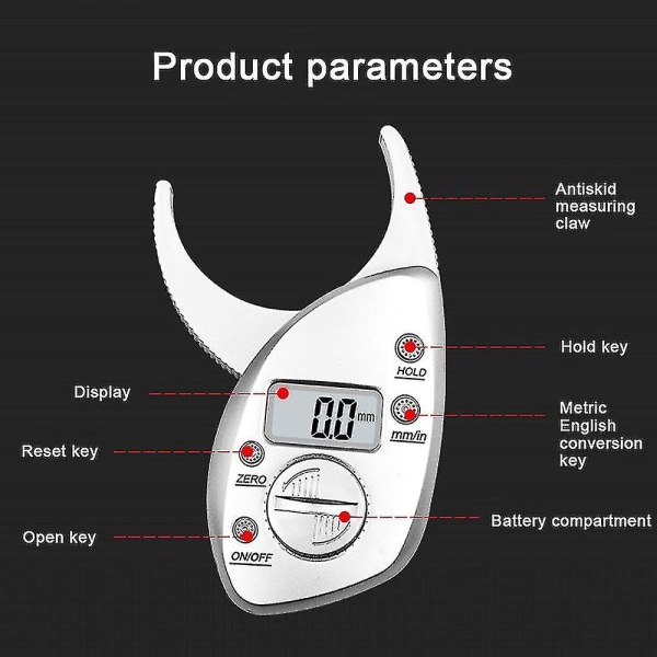 Digital mekanisk kroppsfettkaliper Mål hudfold midjeverktøy Tester Fitness, hvit