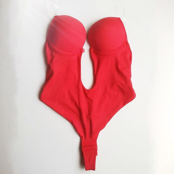Kvinnor kastar djup V-ringad Body Shaper Rygglös BH Body Shapewear U Plunge Seamless Thong Full Body Röd（XXXL）