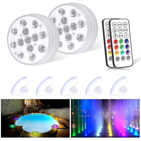 Vedenpitävä vedenalainen valo, 2 kappaletta upotettavia LED-valoja kaukosäätimellä Rgb-monivärinen LED-lampisarja