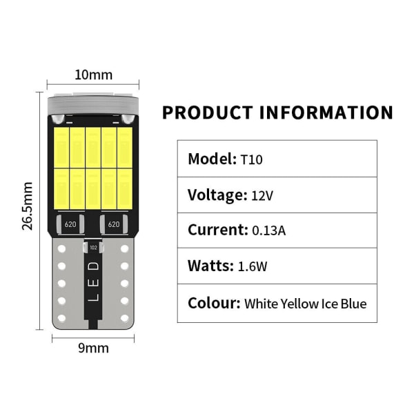 10 kpl T10 W5W 194 168 501 LED sisävalopolttimo rekisterikilven valo