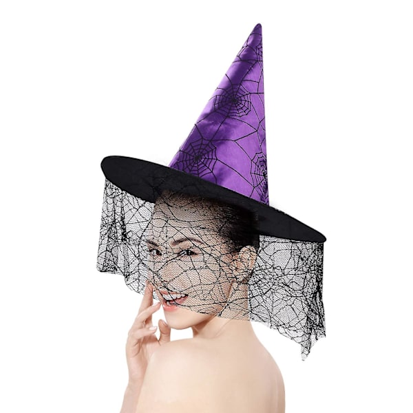 Halloween Heks Hat Gaze Heks Kap Bredskygget Troldmand Hat Halloween Spids Hat Troldmand Kostume Sort