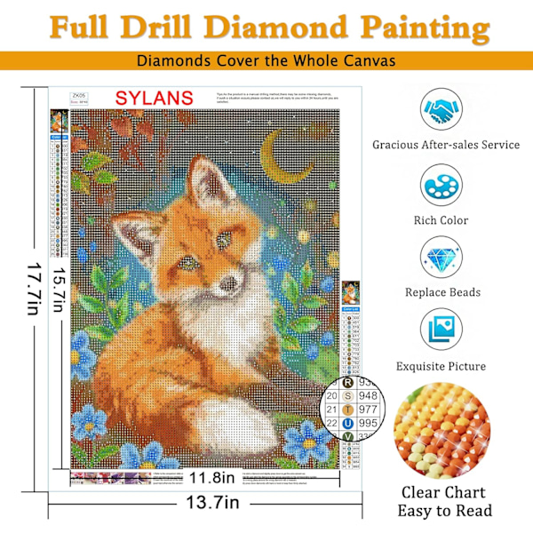 5D Kettu Eläin Timanttimaalaus Aikuiset Lapset Timanttitaide Sarja Aloittelija DIY Täysi Pyöreä Timanttipisto, 12 x 16 tuumaa
