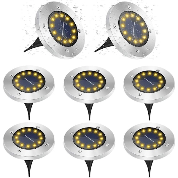 Solcelle gulvlamper, 12 LED sollamper til udendørs brug, have lamper 6000 K, Ip65 vandtæt, varm hvid (8 stk) 8\"