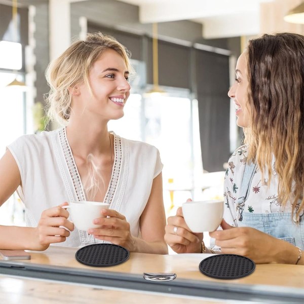 Coasters Set of 6 Black Silicone Non-Slip Under Glass Round Table