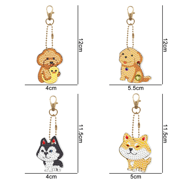 4 pack DIY diamond painting keychain cute puppy