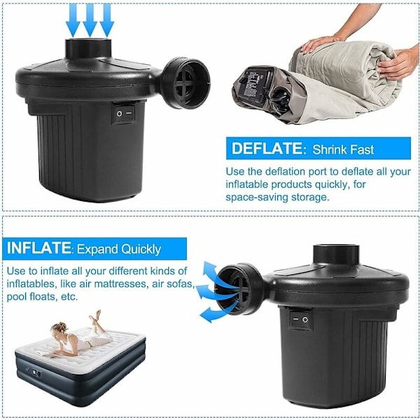 Elektrisk luftpumpe - 220W 2 i 1 elektrisk oppustelig og deflator wi