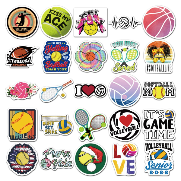 50 Ball Sports Graffiti Stickers Softball Football Basketball Lug