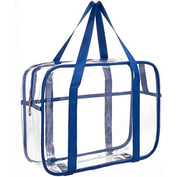 Stor gennemsigtig kosmetiktaske klar tyk PVC kosmetiktaske lynlåstaske gennemsigtig pusletaske strandtaske (blå) Blue