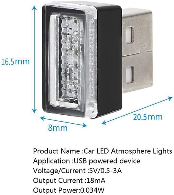 5 stk. røde LED-stemningslys til bil, pluggbare lys 5V Mini Interi