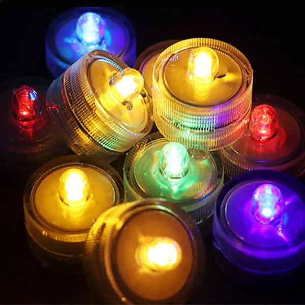 12 kpl Mini sukellus LED-valot, pienet liekittömät valot maljakko allas lampi koristevalaistus（Värikäs）