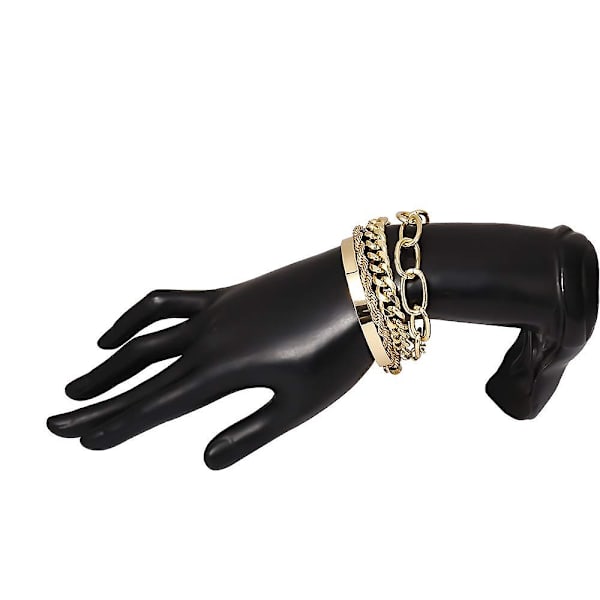 Söt Boho Guld Silver Kedja Armband Set För Kvinnor Justerbar Mode Pärlor Chunky Platt Kabel Kedja Punk Armband Smycken För Kvinnor Flickor Present Set av 4 (Guld)