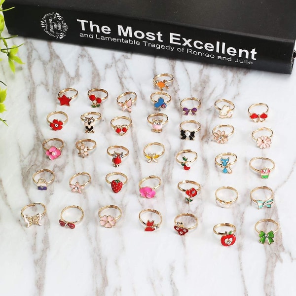 36st justerbara ringar set för flickor Princess smycken fingerringar för barn födelsedagsfest