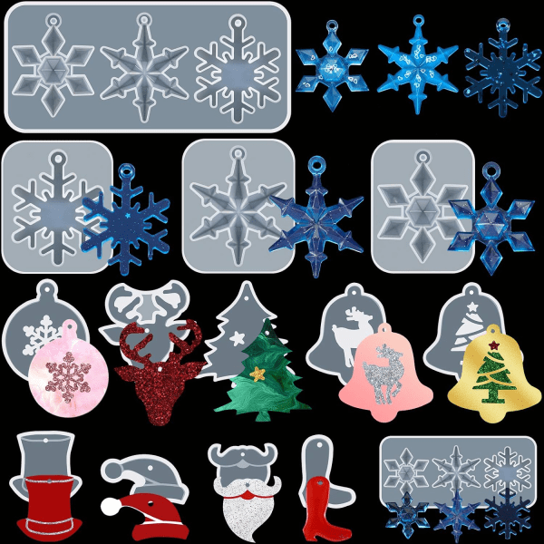 14 Pcs Resin Silicone Molds Christmas Snowflake Keychain Christma