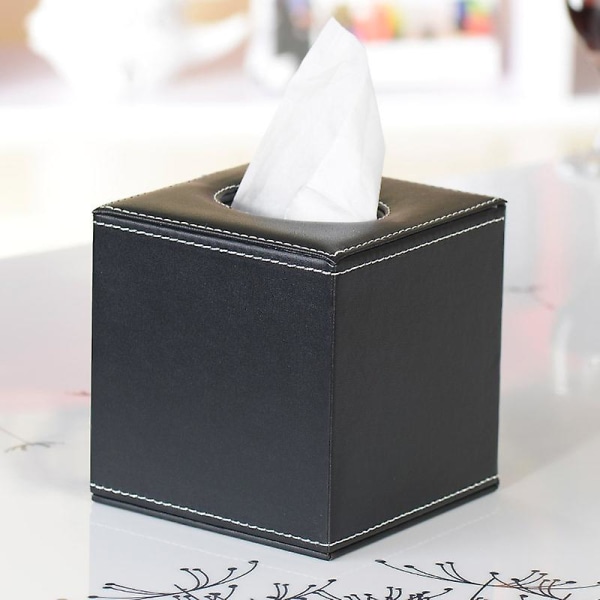 Tissue Box-hållare Tissue Box Cover Servetthållare Pu Läder Tissue Dispenser Ansikts Tissue Box Svart