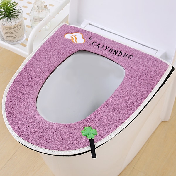 2pcs Soft Thicker Warmer Plush Toilet Seat Cover Pad Cushion With Handle Zipper（Violet）