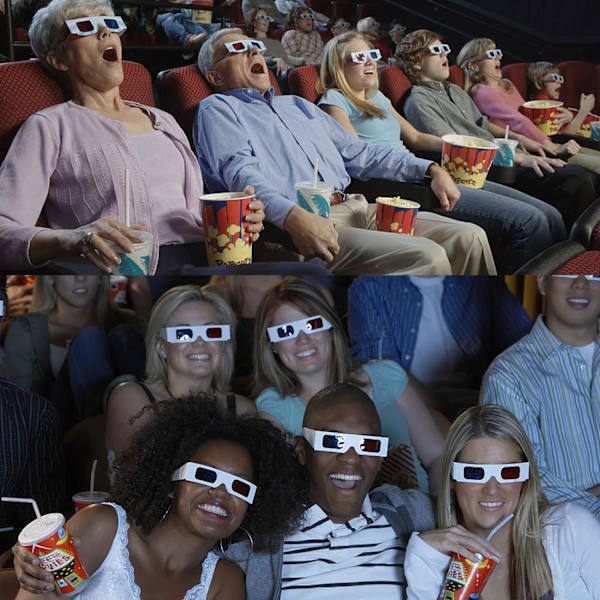 10 par røde og blå 3D-briller i papir for reise og filmdekor