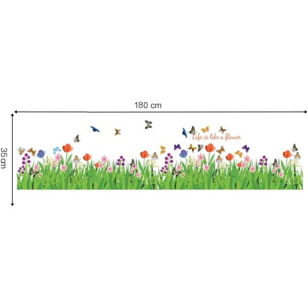Väggklistermärken Grönt Gräs Blommor med Fjärilar Dekorativt Klistermärke för Hörnvägg Dekoration Barnrum Socklar Vardagsrum