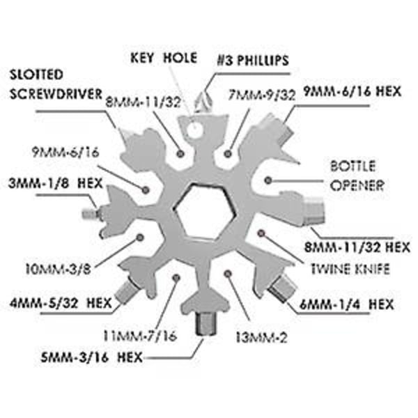 18-i-1 Snöflinga Multiverktyg, Rostfritt Stål Snöflinga Flasköppnare/platt Phillips Skruvmejsel Kit/skiftnyckel（2PCS）