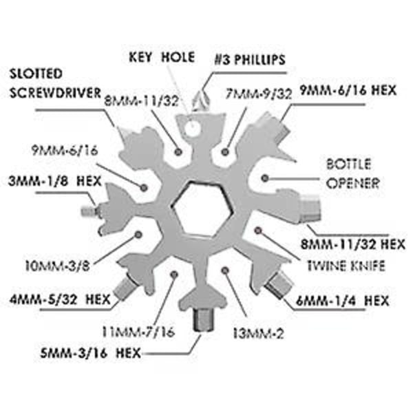 18-i-1 snøfnugg multiverktøy, rustfritt stål snøfnugg flaskeåpner/flat Phillips skrutrekkersett/skiftenøkkel（2PCS）