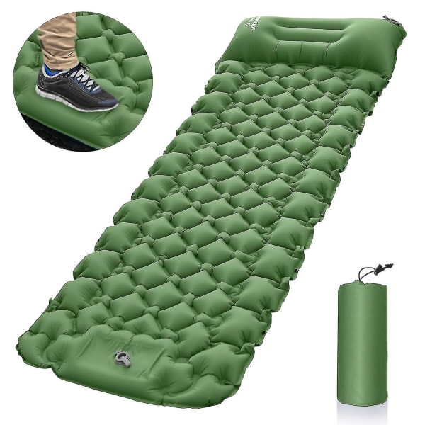 Utomhuscamping uppblåsbar liggunderlag, madrassliggunderlag Camping bärbar vandring - kompakt luftmadrass（grön）