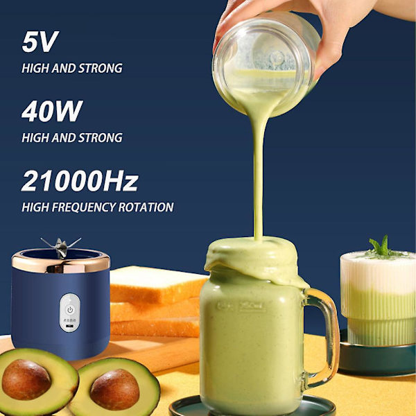 Bærbar Frugtpresser Til Udendørs Rejser 6 Blade Saftkop Saftpresser Frugtjuicekop USB Opladning (Blå 1)