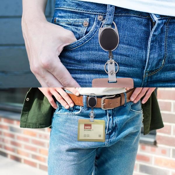 Kraftig Retractable Badge Holder med Karabinhage Reel Holder och Klar Vertikal ID-korthållare (Svart (3 st))