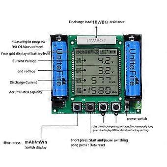 Digital 18650 Batterikapacitetstestare, Högprecisions PCB Ah Lastmodul för Effektanalys