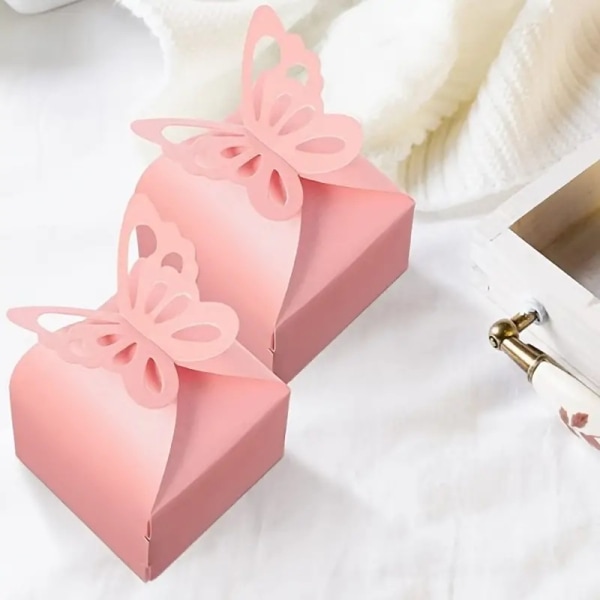 Pige Butterfly Dåb Dåse, 50stk Pink Candy Box, Dåb Dåse til