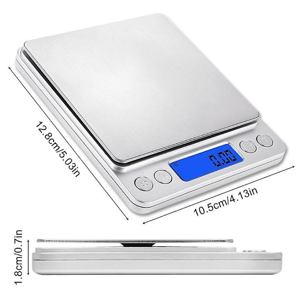 Digitala köksvågar, usb-laddning, 3 kg/0,1 g minimatvågar, elektriska matlagningsvågar, vattentät digital våg usb-laddningsbar, lcd-display, rostfri