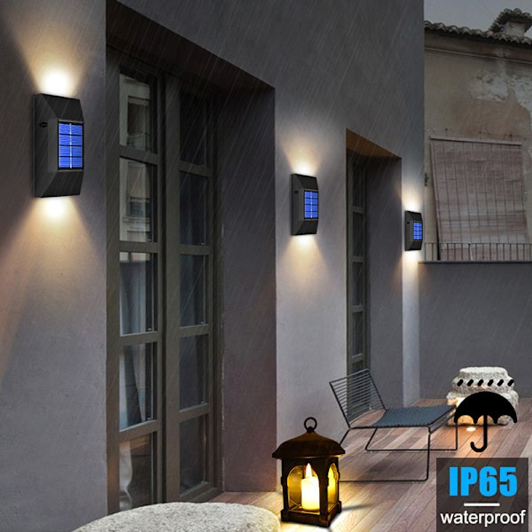 Utomhus solvägglampa, 12 LED-vägglampor för trädgård, staket, P