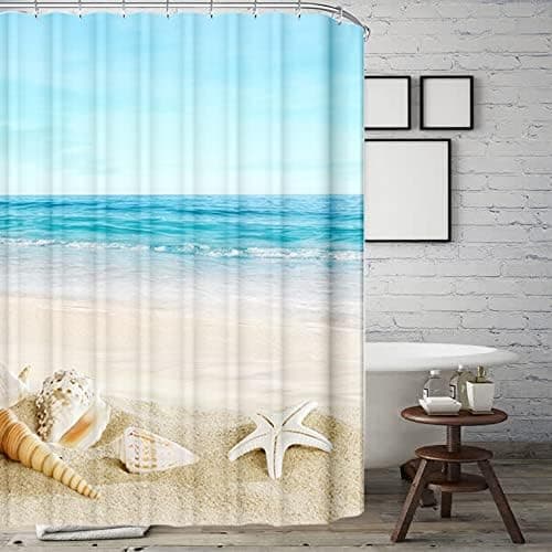 Mildew Proof Beach Shower Curtain, Waterproof Fabric Shower Curta
