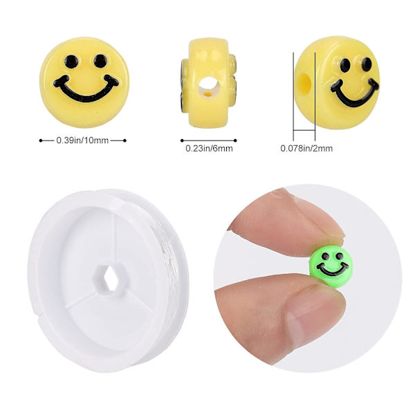 100 st färgglada smileypärlor - 10 mm runda akryl-mellanpärlor med glatt yta för smyckestillverkning