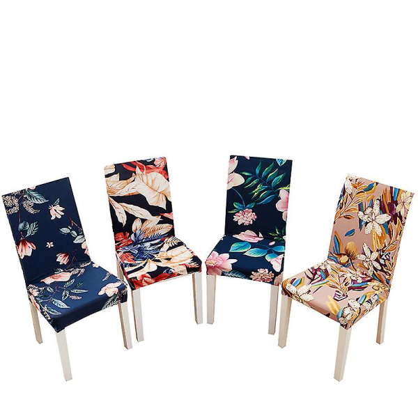 Stretchiga stolsöverdrag i tryckt tyg, avtagbara och tvättbara stolsöverdrag, stolskydd, 4-pack
