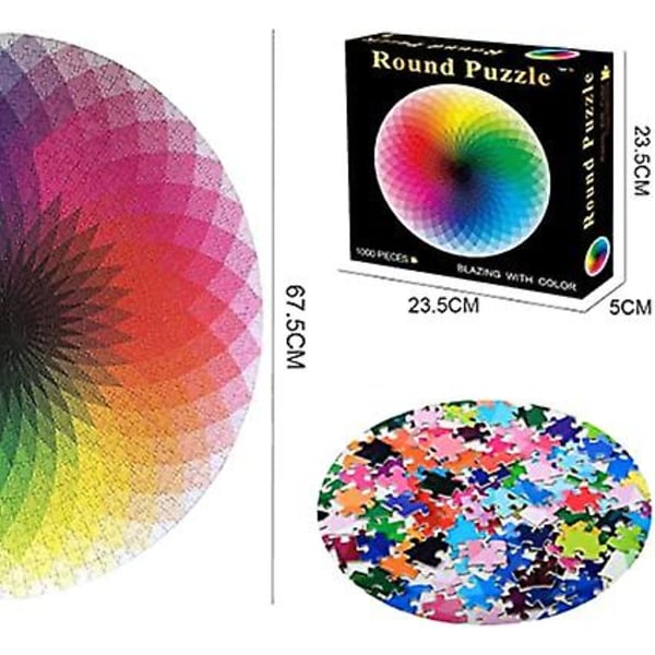 1000 bitar Rainbow Round Pussel för vuxna, färggradient pussel, svårt pussel för vuxna barn 14+