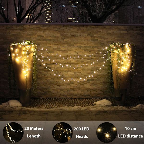 200 LED Fejelygter, Varmt Hvidt, Dekorative Julelys til