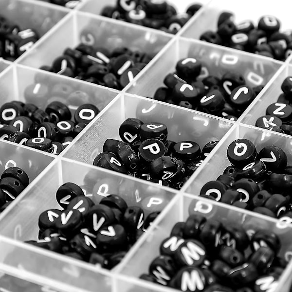 1200 stk. A-Z bogstavperler, 7 * 4mm sorterede alfabetperler og hvide akryl bogstavperler til smykkefremstilling til børn（B）