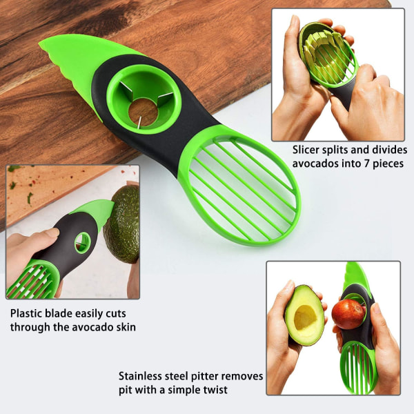 3-i-1 Avocado Cutter - Avocado Cutter med Pitting Blade och Slicer - Grön