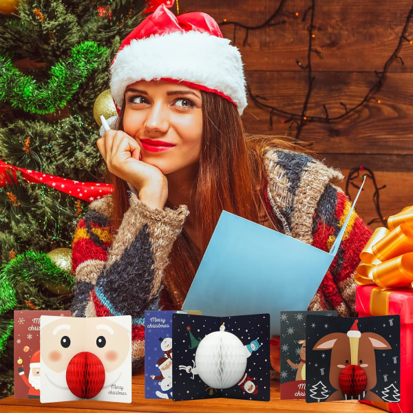 3D jule lykønskningskort Konvolutter Santa Claus Moose Snowman Tema