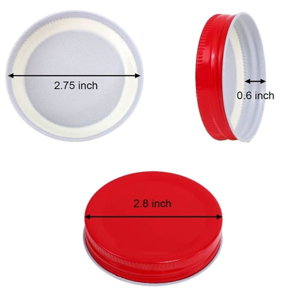 6 stk Mason Jar lokk med vanlig åpning med silikon lekkasjesikker bred åpning, 70 mm, rød