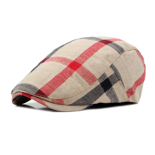 Herrar basker platt newsboy hatt justerbar irländsk cabbie keps andningsbar körning jakt hatt (beige)