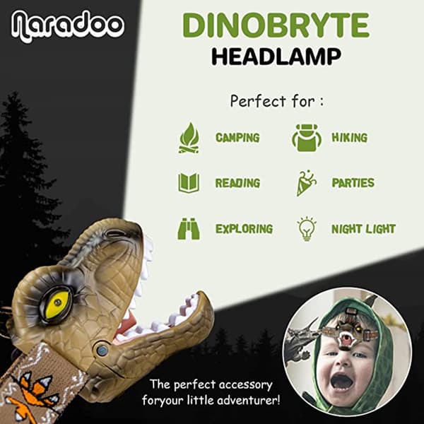 Dinosaur LED-hodelykt T-Rex for barn - lommelykt campingutstyr - D